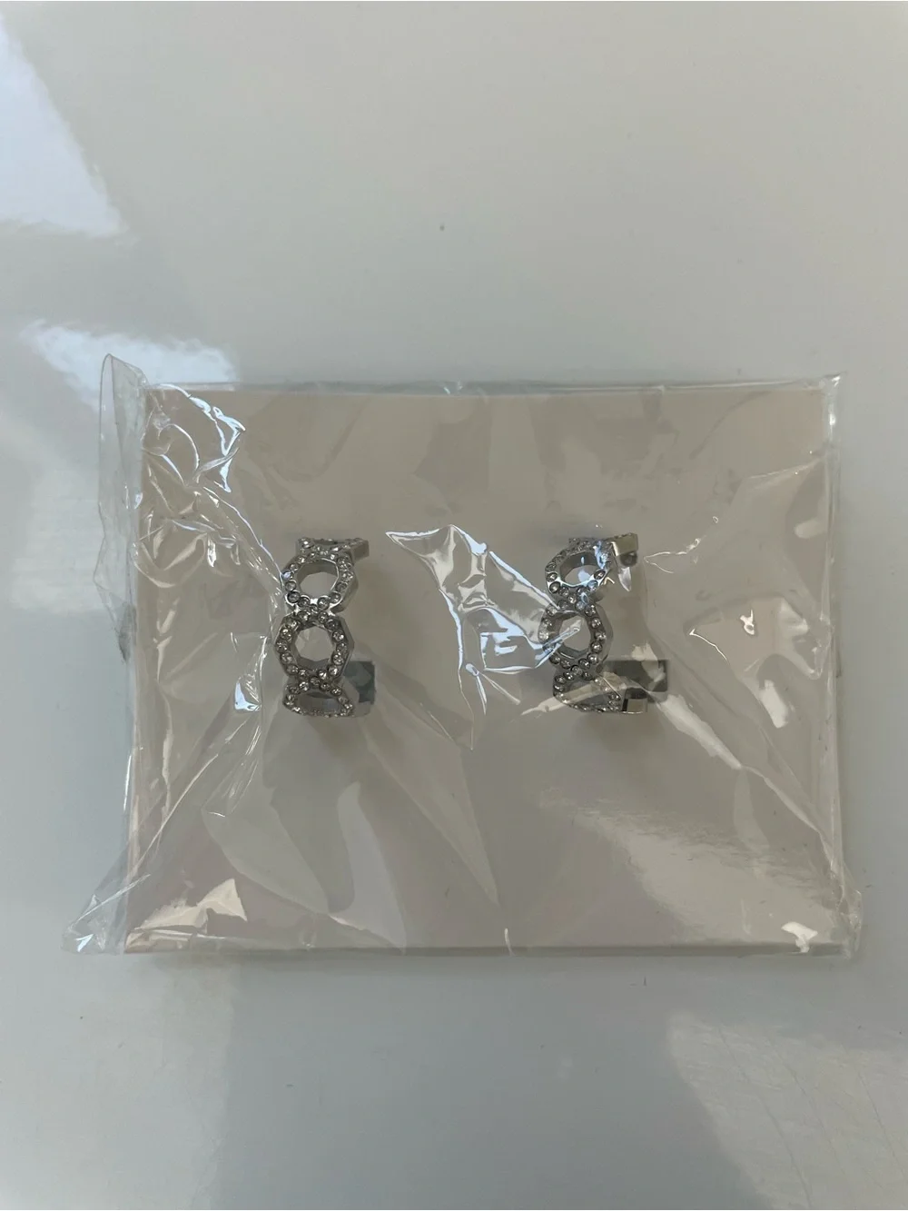 Silver Crystal Link Hoop Earrings - Women Jewelry